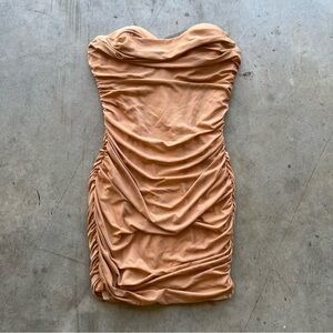 Oh Polly Strapless Tan Dress